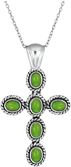Bling Jewelry South Western Style Stabilized Green Turquoise Rope Bezel Set Cross Pendant Necklace For Women .925 Sterling Silver