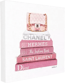 Stupell Industries Pink Book Stack Fashion Handbag XL Canvas Wall Art, 30" x 30"