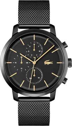 Lacoste Men's Replay Black-Tone Stainless Steel Mesh Bracelet Watch 44mm
