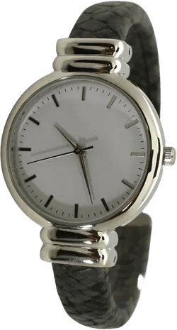 Women's Three Hand Quartz Gray Stainless Steel Faux Leather Watch, 32mm