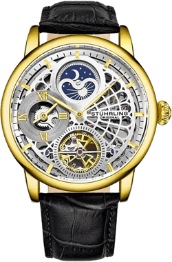 Men's Black Leather Strap Watch 43mm