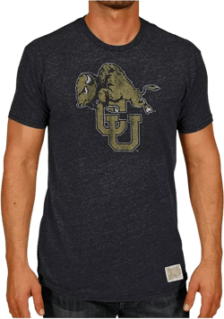 Men's Original Retro Brand Black Colorado Buffaloes Vintage-Like Tri-Blend Logo T-shirt