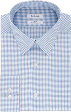 Men's Slim-Fit Non-Iron Performance Stretch Blue Check Dress Shirt