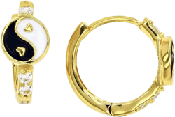 Cubic Zirconia & Enamel Yin Yang Small Hoop Earrings, 0.51"