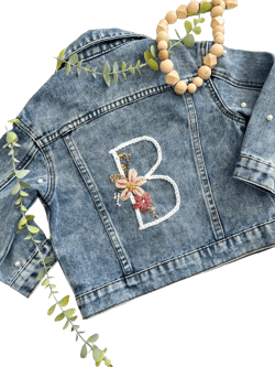 Hand-Embroidered Kids Denim Jacket || Personalized Name Kids Jean Jacket | Flower Embroidered Denim | Custom Hand Embroidered Jean Jacket