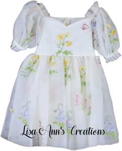 Ivory Flower Girl Dress Girls Floral Dress Girls Fairy Birthday Dress Spring Flower Girl Embroidery Dress Junior Bridesmaid Short Sleeve
