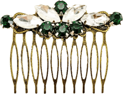 Vintage Art Deco 1920s Style Emerald Hair Comb  2.5 INCH Custom Colors | Vintage Bridal Bun Comb | Personalized Colors Antiqued Comb
