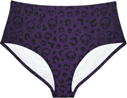 Summer Swim Bikini Set, Two Piece Bathing Suit, Beachwear, Women&#39;s SwimsuitCheetah Skull in Purple High-Waist Hipster Bikini Bottom