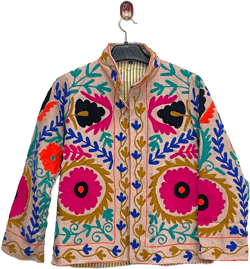 Indian Suzani Embroidery Jacket, Cotton Suzani Coat, Winter Wear Jacket Coat, Suzani Short Jacket, Hand Embroidered Jacket For Women