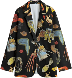 Dali Surrealism Symbols Blazer, Unisex 100% Cotton Sports Coat, Suit Jacket, Artsy Blazer, Salvador Dali Famous Art Bold Design Black
