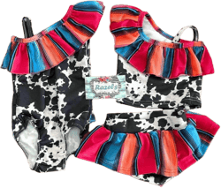 kids Serape and Cow Print Swimsuit, Mexican Swimsuits, Matching Western Swimwear, SIBLING SWIMSUITS SPANISH