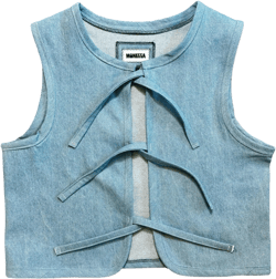 Light Wash Utility Tie Vest - Made to Order - Made from Reclaimed Deadstock Denim