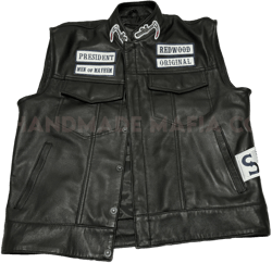 Men Jax Teller Vest SOA Vest Sons of Anarchy Vest in Black Blue Patches Leather Vest for Men Clothing Vertical Collar MC club Leather Vest