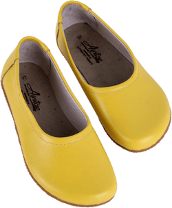 Flat Ballet Barefoot Zero Drop YELLOW SMOOTH Leather Ballerinas, Leather Handmade Shoes, Slip-On 5mm Rubber Outsole