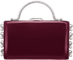 Imitation Pearl Dangle Patent Minaudiere Clutch
