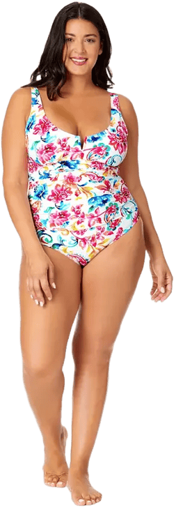 Plus Size Watercolor Paisley V-Wire One-Piece Swimsuit