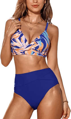 CUPSHE Women's Neon Palms Wrapped Bikini Top & High-Rise Bottoms Set