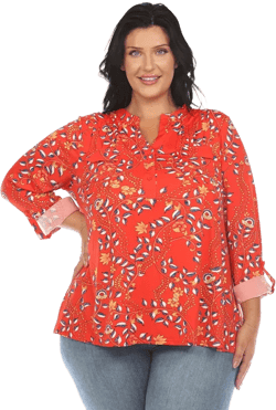 Plus Size Paisley Button Front Tunic Top