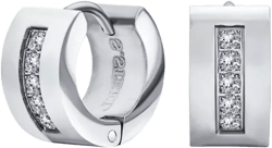 Unisex Channel Set 3 Row Cubic Zirconia CZ K-pop Wide Mini Hoop Huggie Earrings For Men For Women Silver Plated Steel Stainless