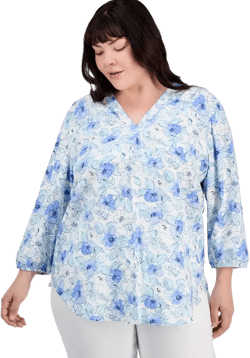 Plus Size Floral-Print Linen-Blend Tunic 