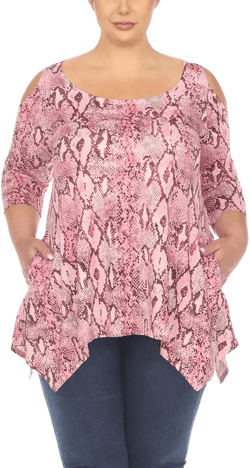 Plus Size Snake Print Cold Shoulder Tunic Top