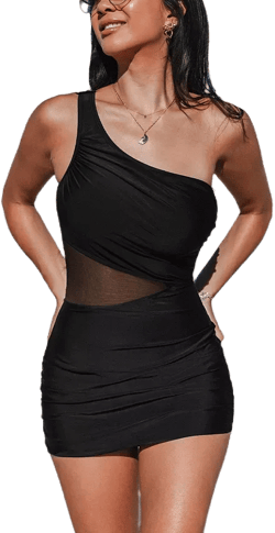 Women's Asymmetrical Mesh Waist Swim Beach Dress