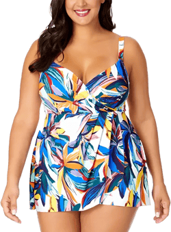 Plus Size Printed Surplice Swim Dress