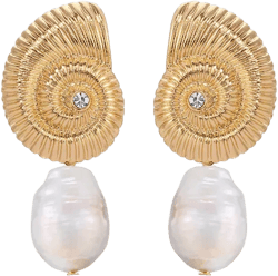 Swirled Shell Freshwater Cultivated Pearl Statement Earrings