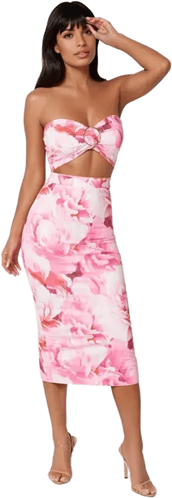 Women's Printed Front Cutout Midi