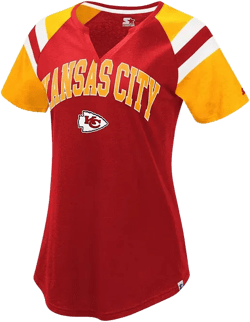 Women's Red, Gold Kansas City Chiefs Game On Notch Neck Raglan T-shirt