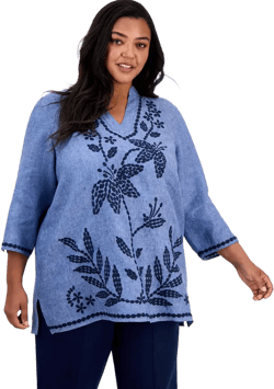 Plus Size Embroidered Linen Tunic, Exclusively at Macy's 