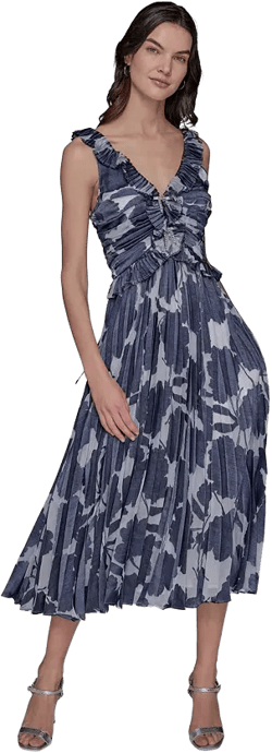 Women's Floral-Print Pleated Midi Dress