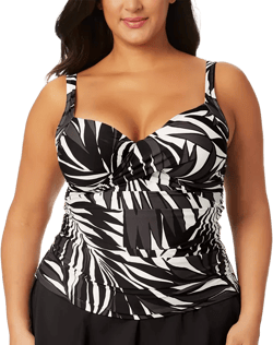Plus Size Printed Draped-Front Underwire Tankini Top