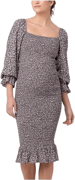Maternity Ripe Willow Shirred Nursing Dress Black