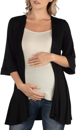 24seven Comfort Apparel Open Front Elbow Length Sleeve Maternity Cardigan