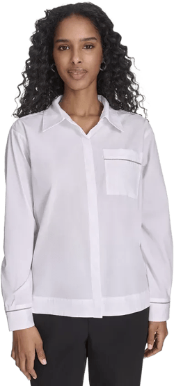 Women's Collared Button-Front Cotton Shirt