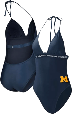 Women's Navy Michigan Wolverines Full Count One-Piece Swimsuit