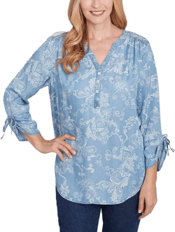 Petite Classics Super Soft Scroll V-Neck Henley Top