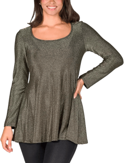 Women's Scoop Neck Long Sleeve Shimmery Fabric Tunic Top