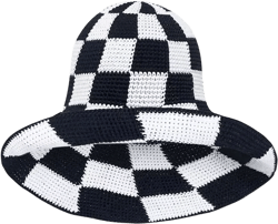 Shilo Checkered Crochet Hat In Black & White