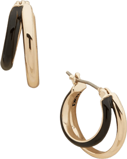 DKNY Gold-Tone Jet Black Enamel & Polished Split Small Hoop Earrings, 0.58"