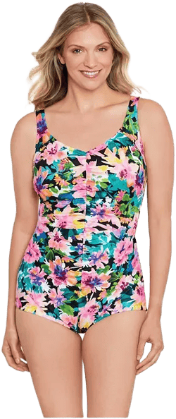 Women's ShapeSolver Shirred Front Girl Leg One-Piece Swimsuit