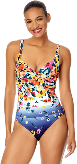 Women's Floral-Print Draped Underwire One-Piece Swimsuit