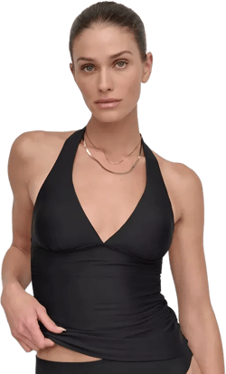 DKNY Women's Halter V-Neck Shirred Tankini Top