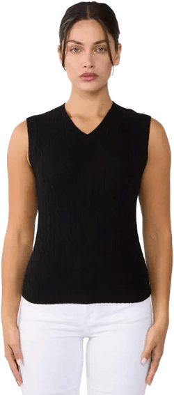 Women's 100% Cashmere V Neck Cable-knit Sweater Vest
