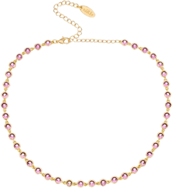Cubic Zirconia Disc and 18K Gold Plated Link Necklace