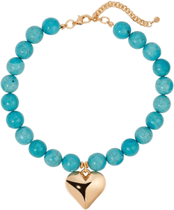 Chunky Beaded Turquoise Gold Heart Necklace