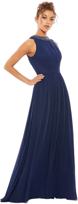 Women's Ieena Bejeweled Neckline Pleated Chiffon Gown