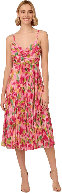 Adrianna Papell Women's Floral-Print Pleated Midi Dress