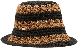 H-Carly Striped Crochet Straw Bucket Hat